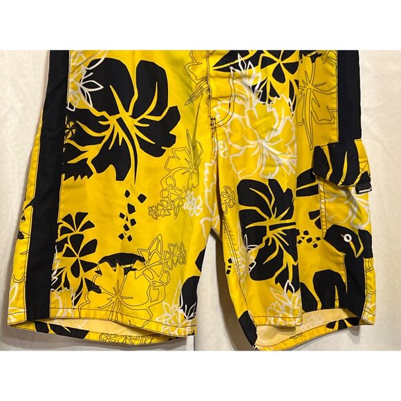 Mossimo Yellow Floral Hawaiian Print Mens Swim Trunks Size 32 With Side Pocket & - Picture 5 of 9
